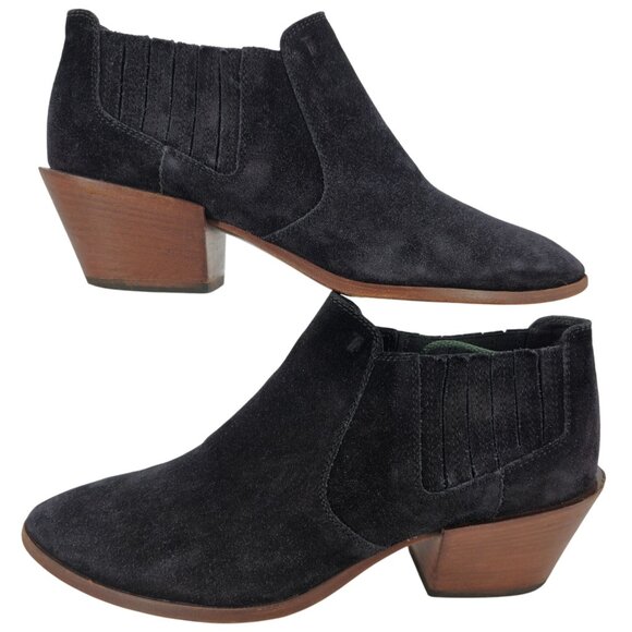 Tod's Italy Tex Black Suede Ankle Booties Women 6.5 Chunky Heel Dress Shoes 37.5 - Picture 2 of 12